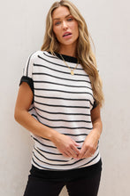 Load image into Gallery viewer, Black Stripe Loose Knit Short Sleeve Sweater
