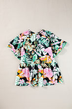 Load image into Gallery viewer, Black Plus Tropical Print Ruffled Sleeve Flowy Blouse
