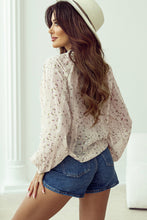 Load image into Gallery viewer, Red Floral Embroidered Lace Bubble Sleeve Shirt
