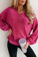 Load image into Gallery viewer, Rose Red Textured Long Sleeve V Neck Top
