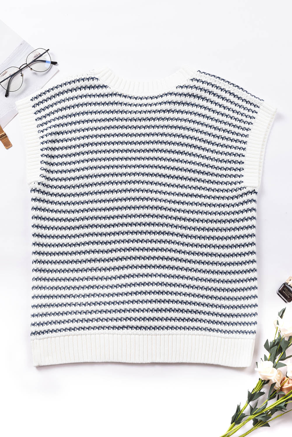 Red Stripe Ribbed Trim Loose Fit Knitted Sweater Vest