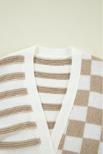 Load image into Gallery viewer, Smoke Gray Gingham Striped Knitted Open Front Cardigan
