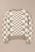 Load image into Gallery viewer, Khaki Checkered Print Drop Shoulder Round Neck Sweater
