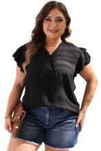 Load image into Gallery viewer, Black Ruffled Short Sleeve V Neck Plus Size Blouse
