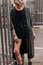 Load image into Gallery viewer, Black Sequin 3/4 Sleeve Open Front Duster Kimono
