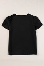 Load image into Gallery viewer, Black Scalloped V Neckline Petal Sleeve Top
