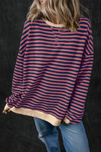 Load image into Gallery viewer, Blue Stripe Oversized Contrast Trim Pullover Sweatshirt
