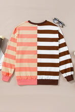 Load image into Gallery viewer, Brown Stripe Color Block Drop Shoulder Pullover Sweatshirt
