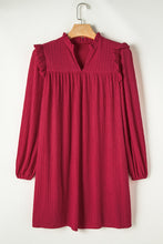 Load image into Gallery viewer, Fiery Red Textured Ruffled Trim V Neck Loose Fit Mini Dress
