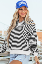 Load image into Gallery viewer, White Stripe Color Block Buttoned Crew Neck Oversized Sweatshirt
