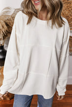 Load image into Gallery viewer, White Solid Color Patchwork Drop Shoulder Baggy Sweatshirt
