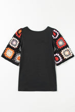 Load image into Gallery viewer, Black Floral Crochet Short Sleeve Top
