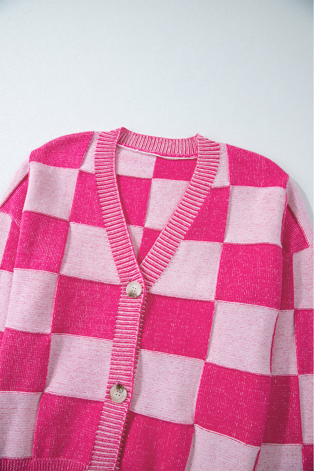 Orange Checkered Drop Shoulder Buttoned V Neck Cardigan