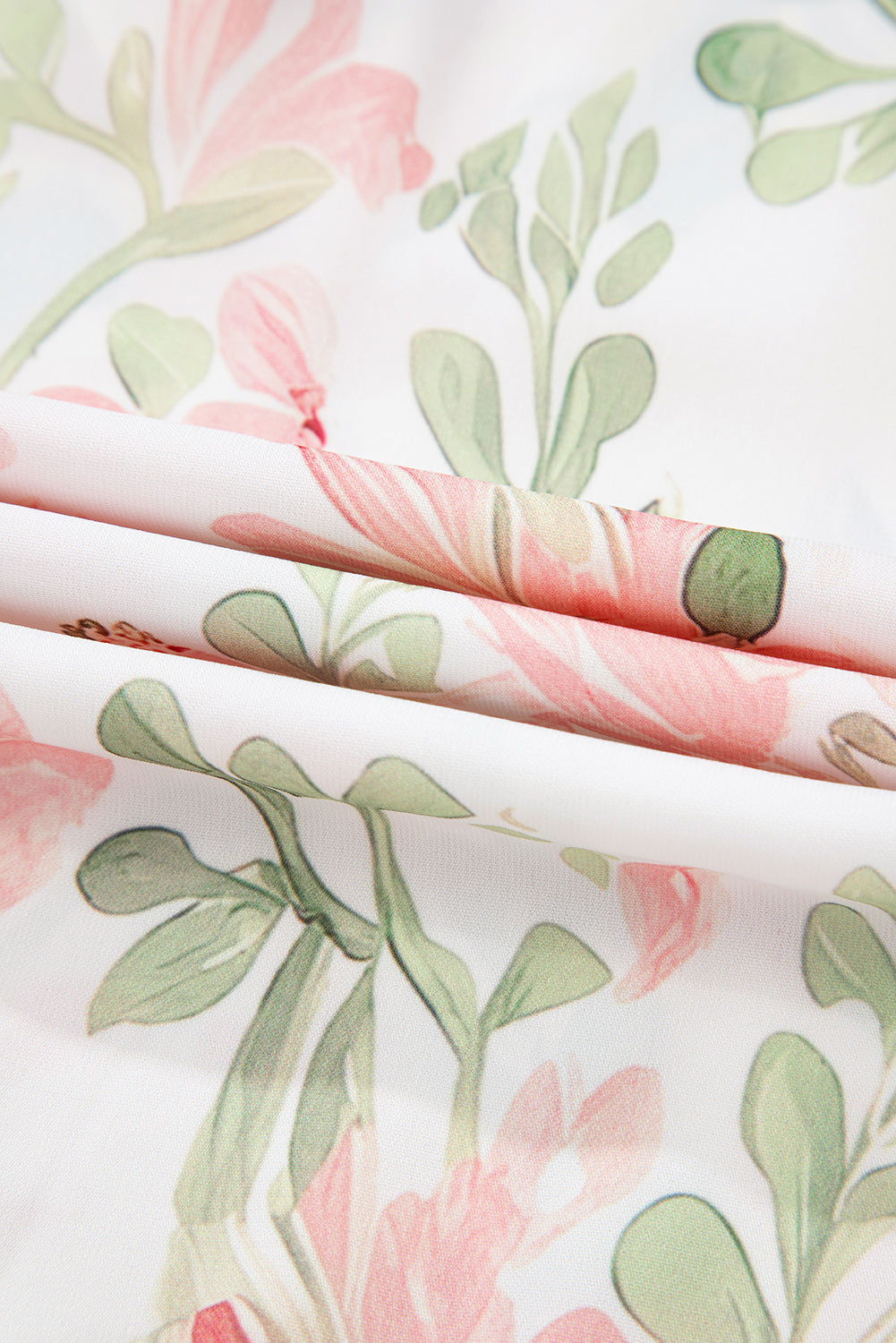 Pink Floral Print Striped Contrast Tiered Ruffled Sleeve V Neck Blouse