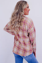 Load image into Gallery viewer, Pink Plaid Print Chest Pocket Long Sleeve Shacket
