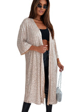 Load image into Gallery viewer, Black Sequin 3/4 Sleeve Open Front Duster Kimono
