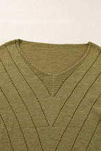 Load image into Gallery viewer, Sage Green Solid Eyelet Drop Shoulder V Neck Sweater
