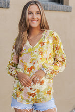 Load image into Gallery viewer, Multicolor Floral Print V Neck Long Puff Sleeve Top
