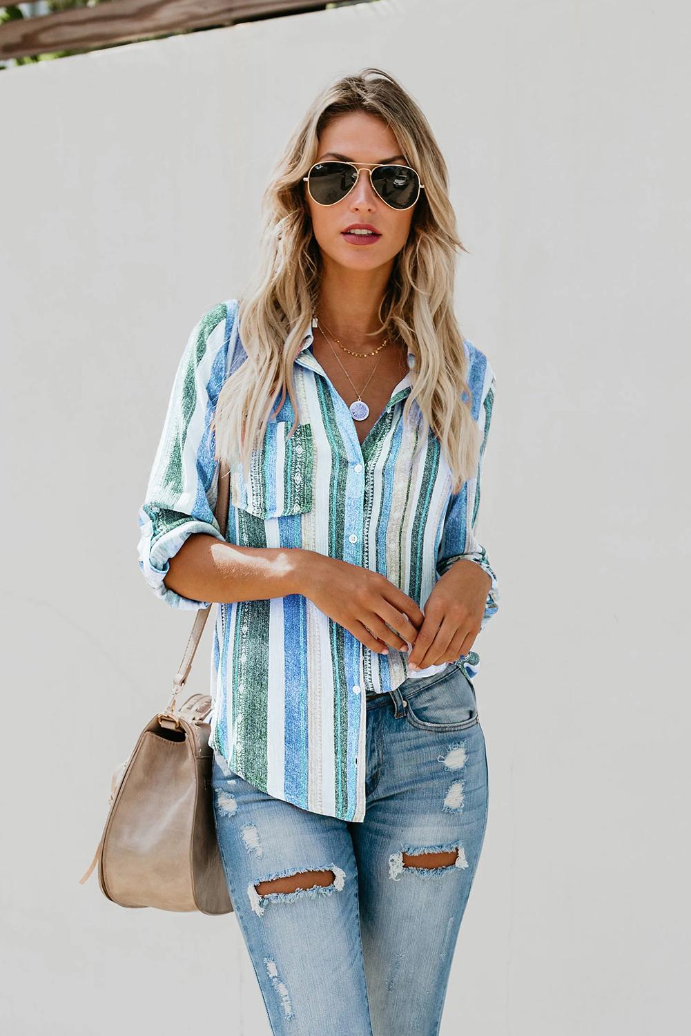 White Sweet Enough Striped Button Up Top