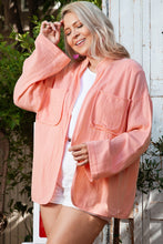 Load image into Gallery viewer, Flamingo Plus Size Solid Color Chest Pockets Crinkled Blouse
