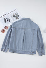 Load image into Gallery viewer, Sky Blue Stripe Washed Oversize Pocketed Denim Jacket
