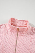 Load image into Gallery viewer, Light Pink Solid Textured Half Zipper Collared Sweatshirt
