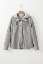 Load image into Gallery viewer, Light Grey Hooded Drawstring Pockets Corduroy Shacket
