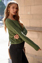 Load image into Gallery viewer, Green Textured Knit Round Neck Dolman Sleeve Sweater
