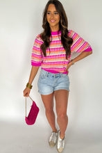 Load image into Gallery viewer, Red Striped Knitted Short Sleeve Sweater Top
