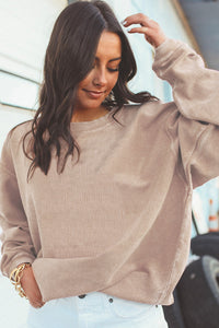 Smoke Gray Ribbed Corduroy Oversized Sweatshirt