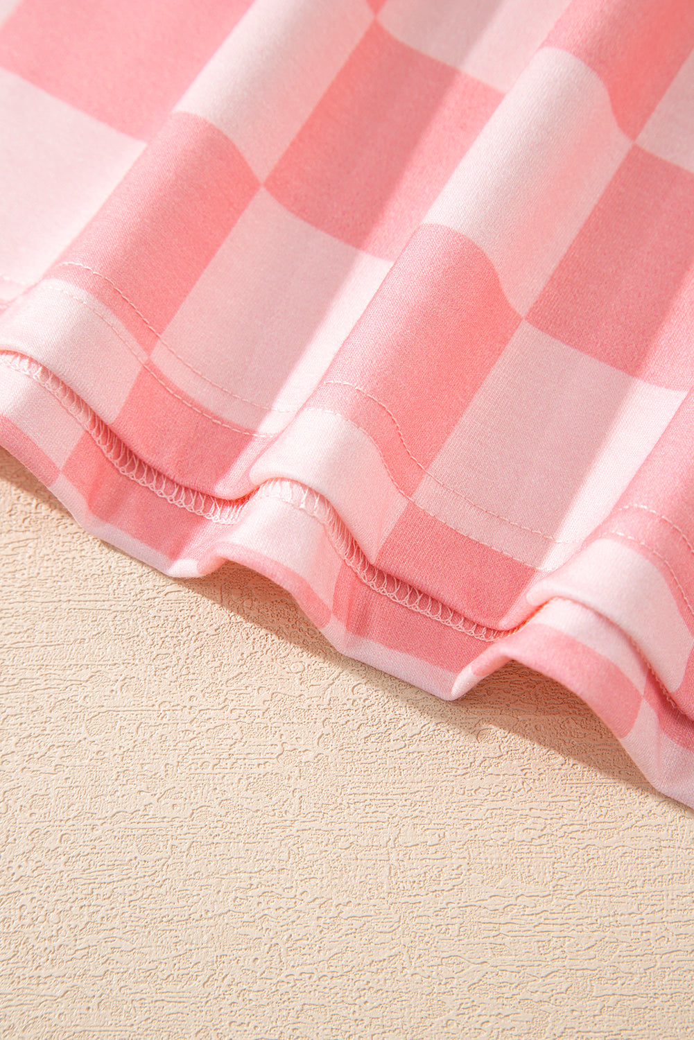 Pink Checkered V Neck Tee Drawstring Shorts Lounge Set