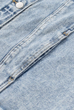 Load image into Gallery viewer, Sky Blue Lapel Distressed Raw Hem Buttons Denim Jacket
