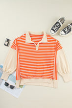 Load image into Gallery viewer, Orange Stripe Color Block Loose Fit Collared Drop Shoulder Sweatshirt
