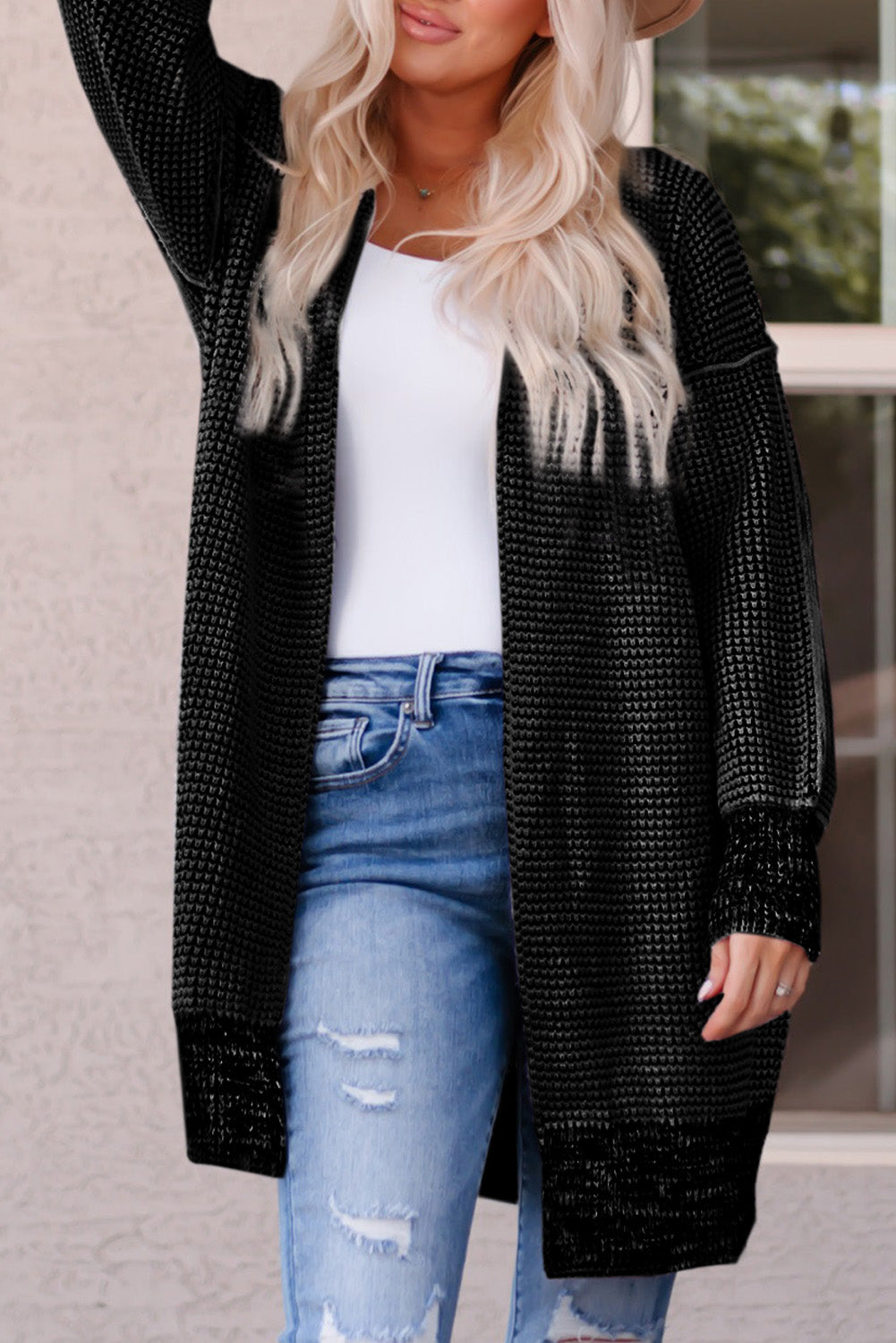 Yellow Plaid Knitted Long Open Front Cardigan