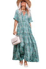 Load image into Gallery viewer, Pink Paisley Print Boho Holiday Ruffle Tiered Maxi Dress
