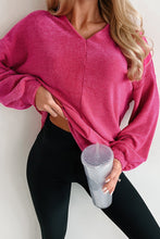 Load image into Gallery viewer, Rose Red Textured Long Sleeve V Neck Top
