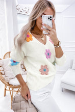 Load image into Gallery viewer, White Crochet Flower V Neck Sweater
