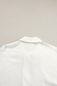 White Crochet Patchwork Half Sleeve Scallop Edge Shirt