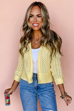 Load image into Gallery viewer, Yellow Cream Pointelle Knit Open Front Short Cardigan
