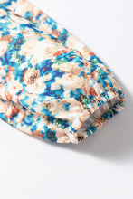 Load image into Gallery viewer, Sky Blue Floral Print Frilled Mock Neck Puff Sleeve Blouse
