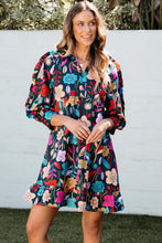 Load image into Gallery viewer, Green Floral Print Puff Sleeve Ruffled Mini Dress
