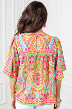 Load image into Gallery viewer, Orange Geometric Print Bell Sleeve O Neck Babydoll Blouse

