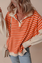 Load image into Gallery viewer, Orange Stripe Color Block Loose Fit Collared Drop Shoulder Sweatshirt
