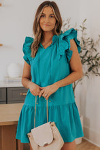 Load image into Gallery viewer, Green Tiered Ruffled Sleeves Mini Dress with Pockets
