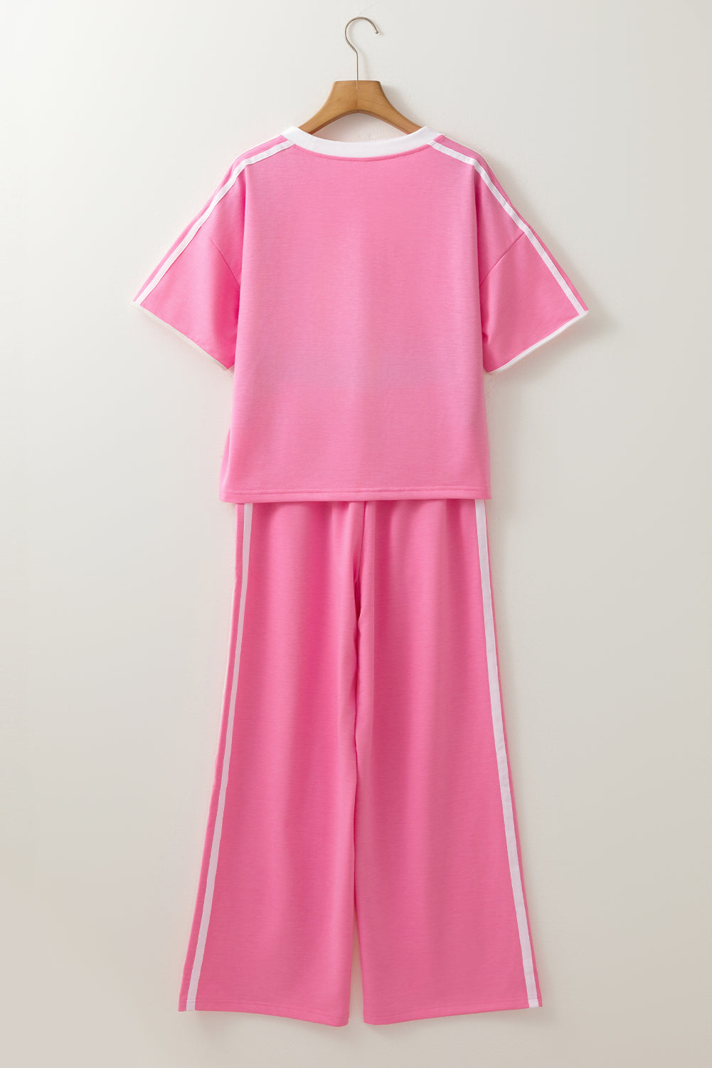 Sachet Pink Varsity Stripe Detail Casual Tee and Pants Leisure 2pcs Set