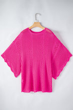 Load image into Gallery viewer, Rose Red Pointelle Knit Scallop Edge Short Sleeve Top
