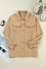 Load image into Gallery viewer, Light French Beige Solid Frilled Flap Pocket Button Up Corduroy Shacket
