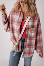 Load image into Gallery viewer, Pink Plaid Print Chest Pocket Long Sleeve Shacket
