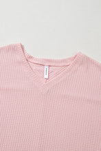 Load image into Gallery viewer, Light Pink Waffle V Neck Long Sleeve Drop Shoulder Loose Blouse
