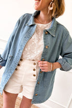 Load image into Gallery viewer, Dusk Blue Slit Buttons Pocketed Denim Jacket
